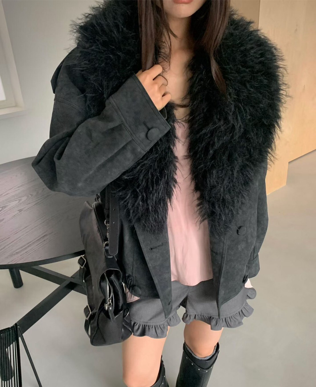 蓬派獅子毛領夾克
