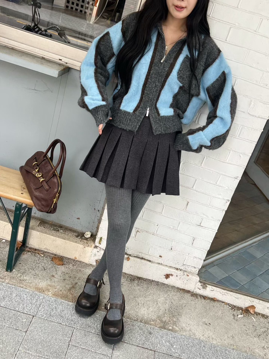 學院風百褶呢短裙
