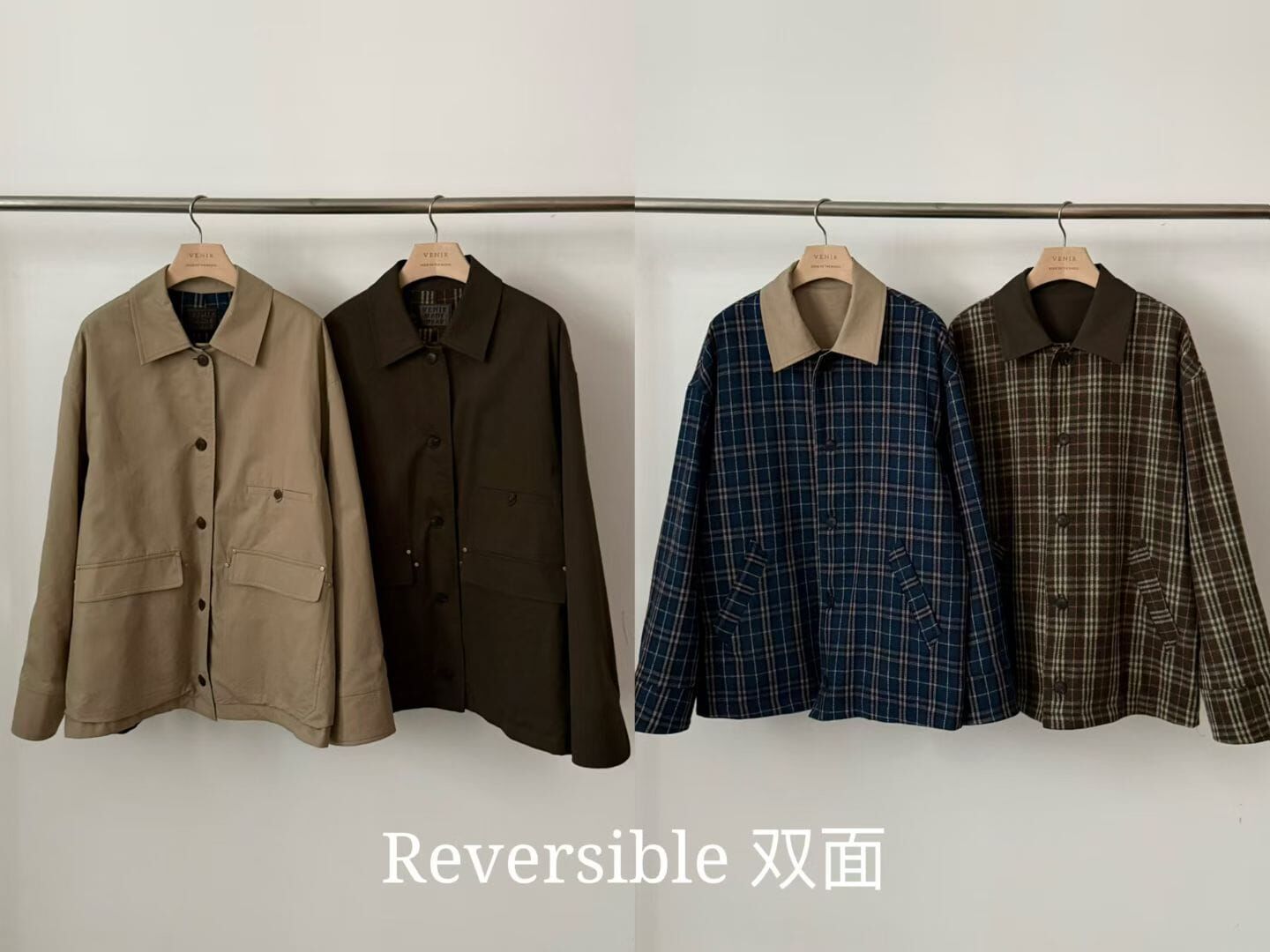 VR7224 雙面復古格紋工裝外套