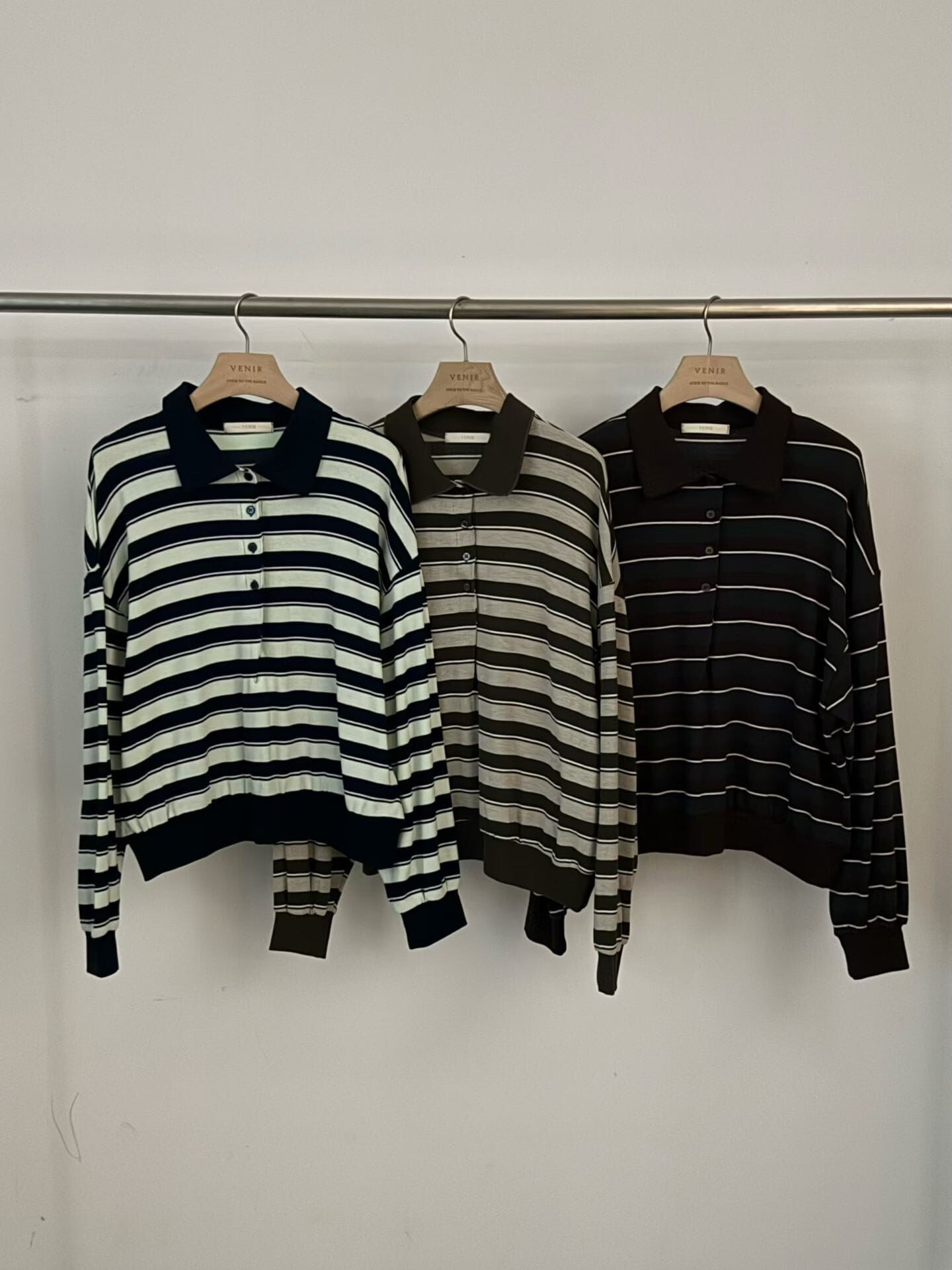 VR7222 深V撞色條紋POLO針織衫