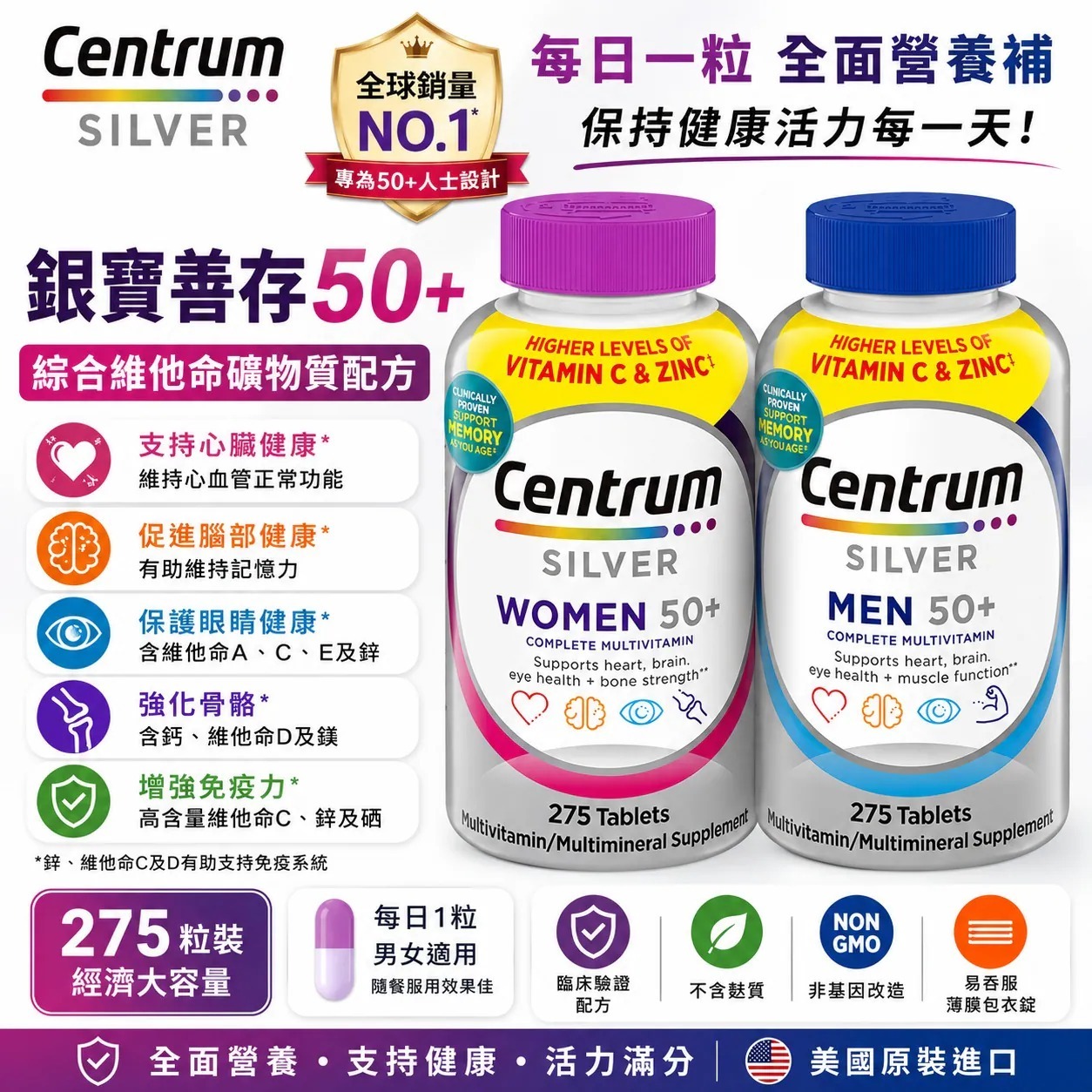 【直播】Centrum LX100123 50+  男女綜合維他命系列 (275粒裝)