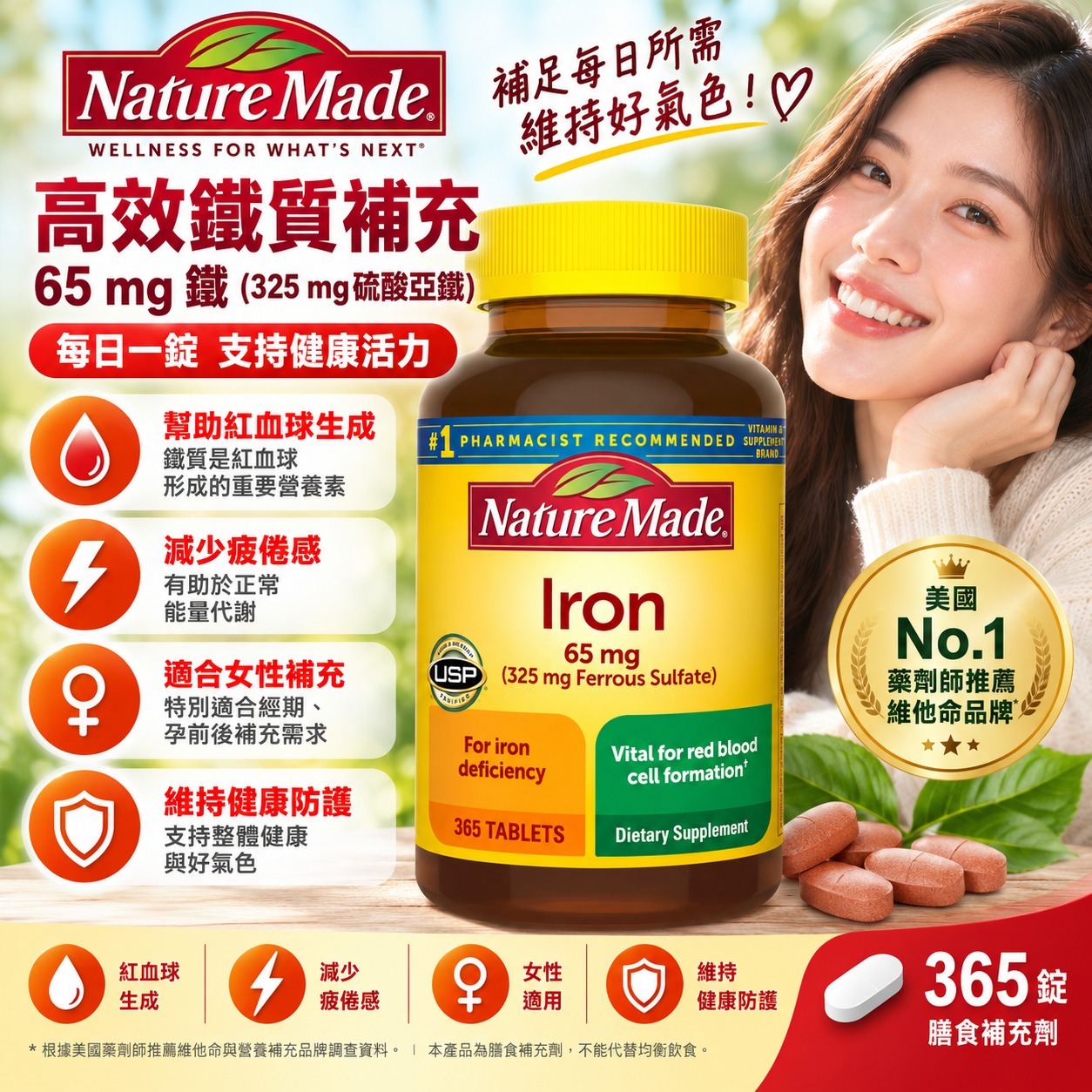 【直播】 Nature Made LX100134 鐵 65mg (365粒)