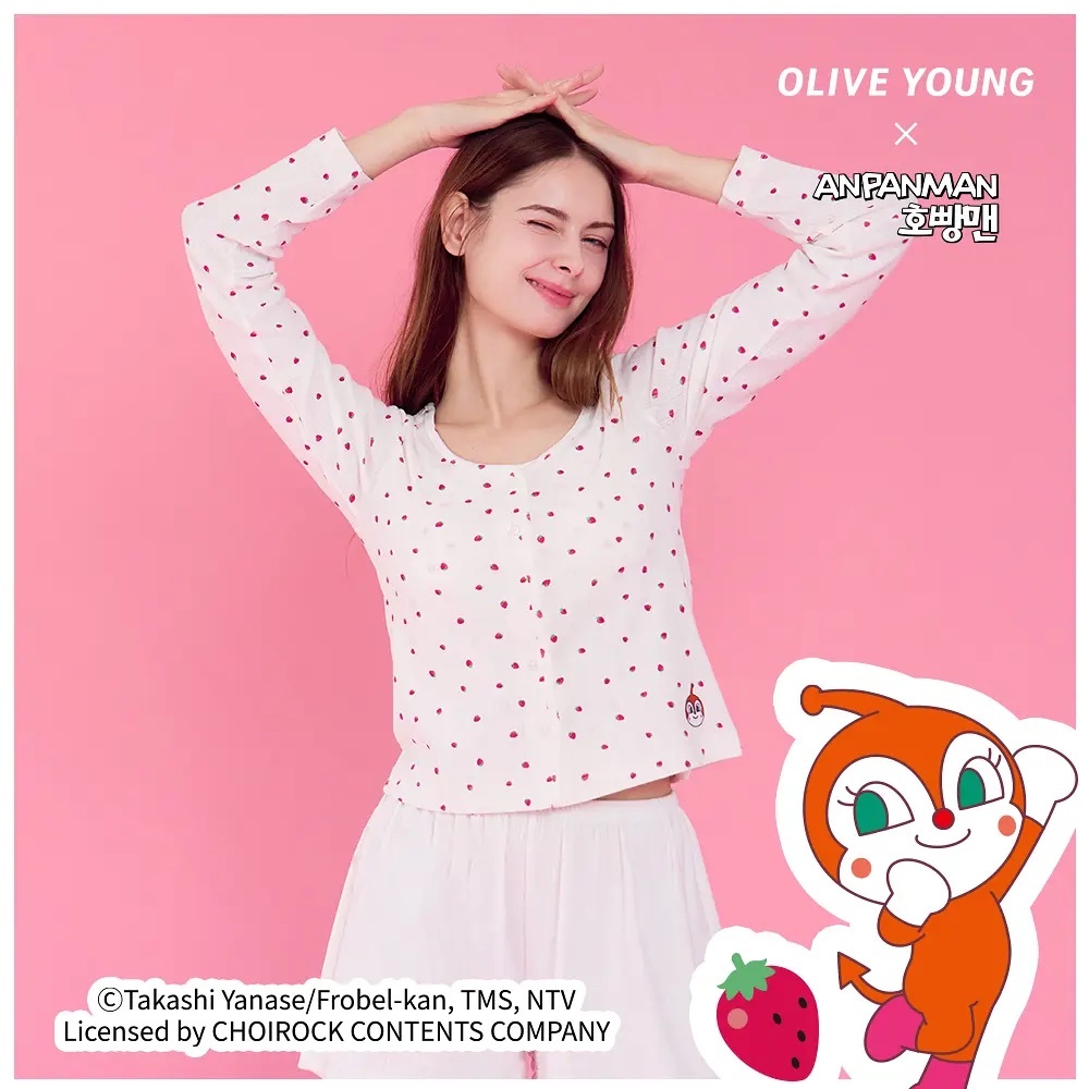 《olive young連線》[Anpanman Edition] nareun Breaism Dokinchan Camisole Cardigan Set (White/Pink)