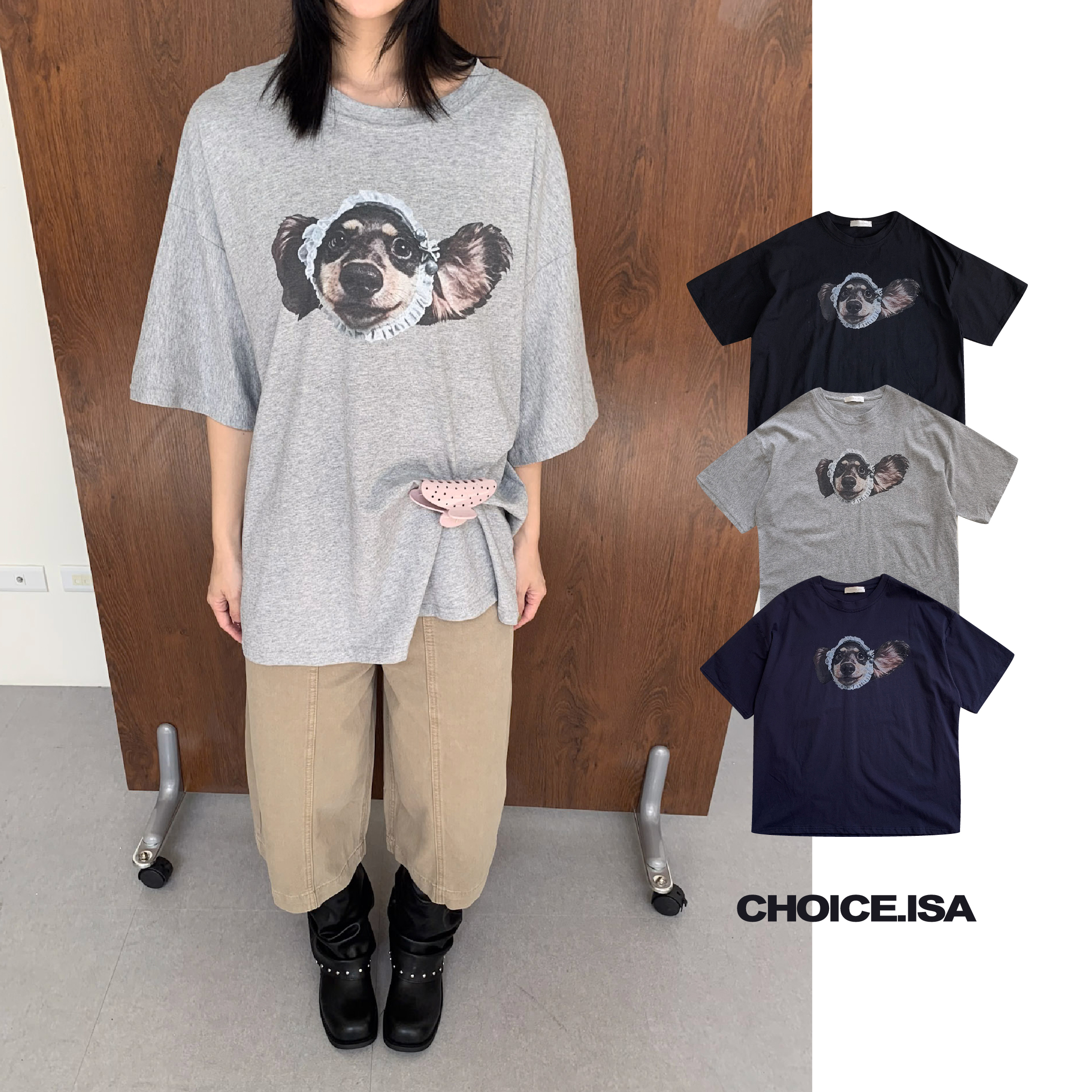 ISA_baby dog 蕾絲小狗oversized大TEE_66039