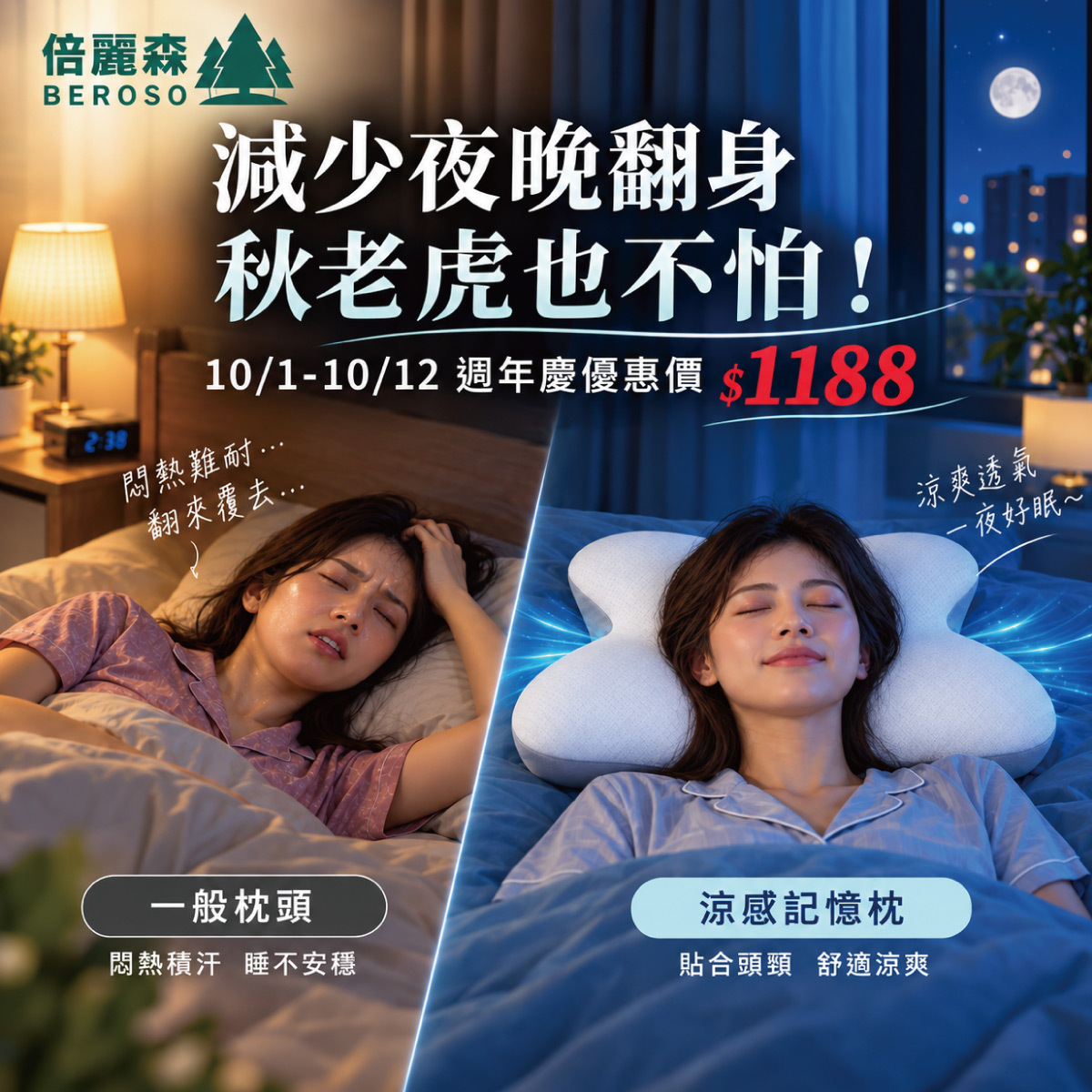 【Beroso 倍麗森】涼感深眠護頸記憶枕 BP61