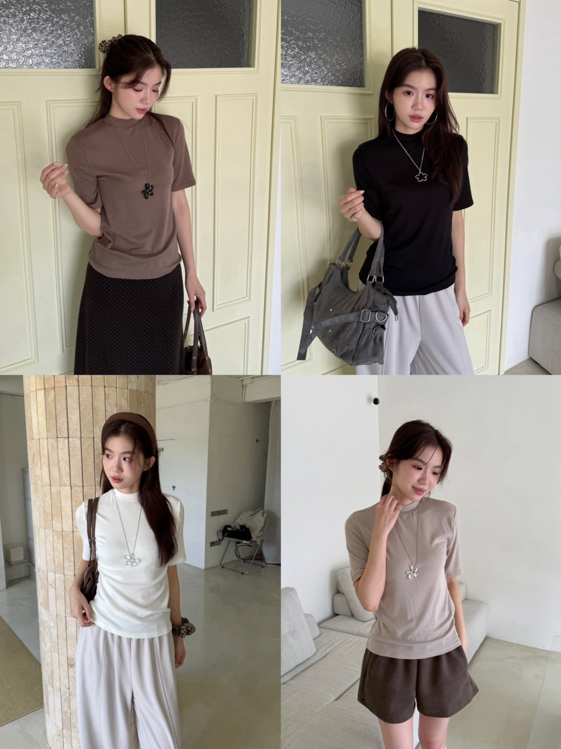 一穿就愛💗高彈五分袖小立領棉Tee*3色