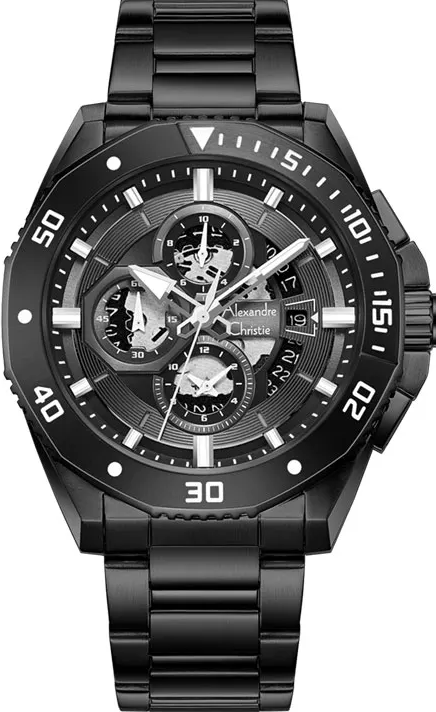 萬年鐘錶 - Alexandre Christie  6679MC系列  粗獷細膩三眼計時不鏽鋼男錶 6679MCBIPBA 錶徑44MM