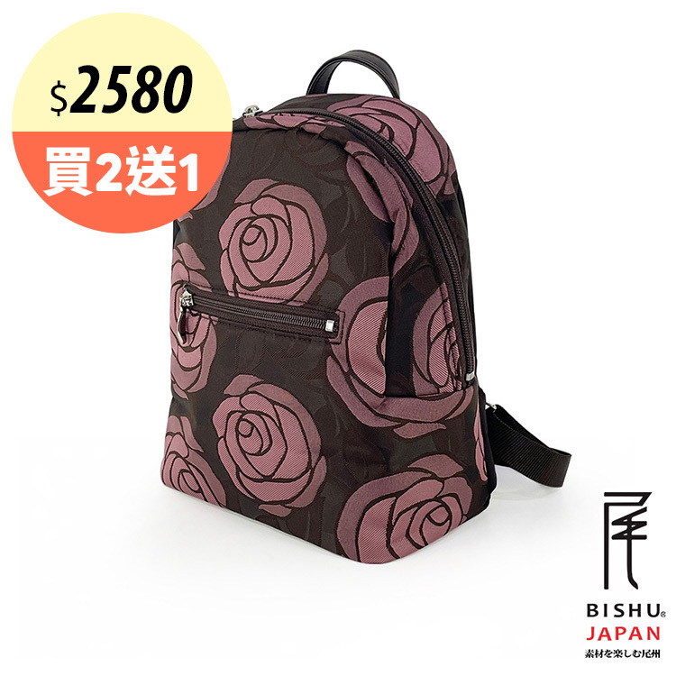 日本製-尾州織 漫步玫瑰園淑女後背包-粉玫瑰