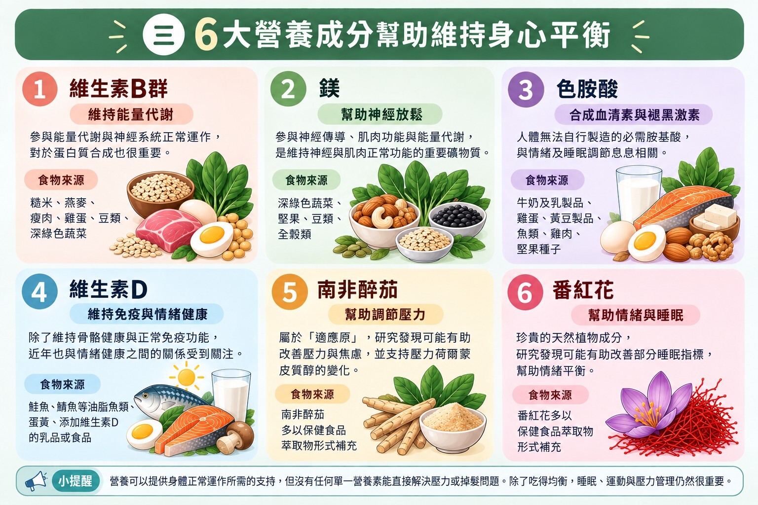 本蘊,維生素B,鎂,色胺酸,維生素D,南非醉茄,番紅花,睡眠,飲食,壓力,情緒,放鬆,血清素,褪黑激素,身心,工作,家庭