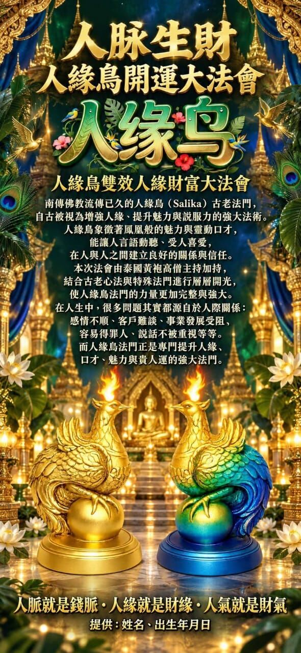 【人脈生財・人緣鳥開運大法會】  10月5日