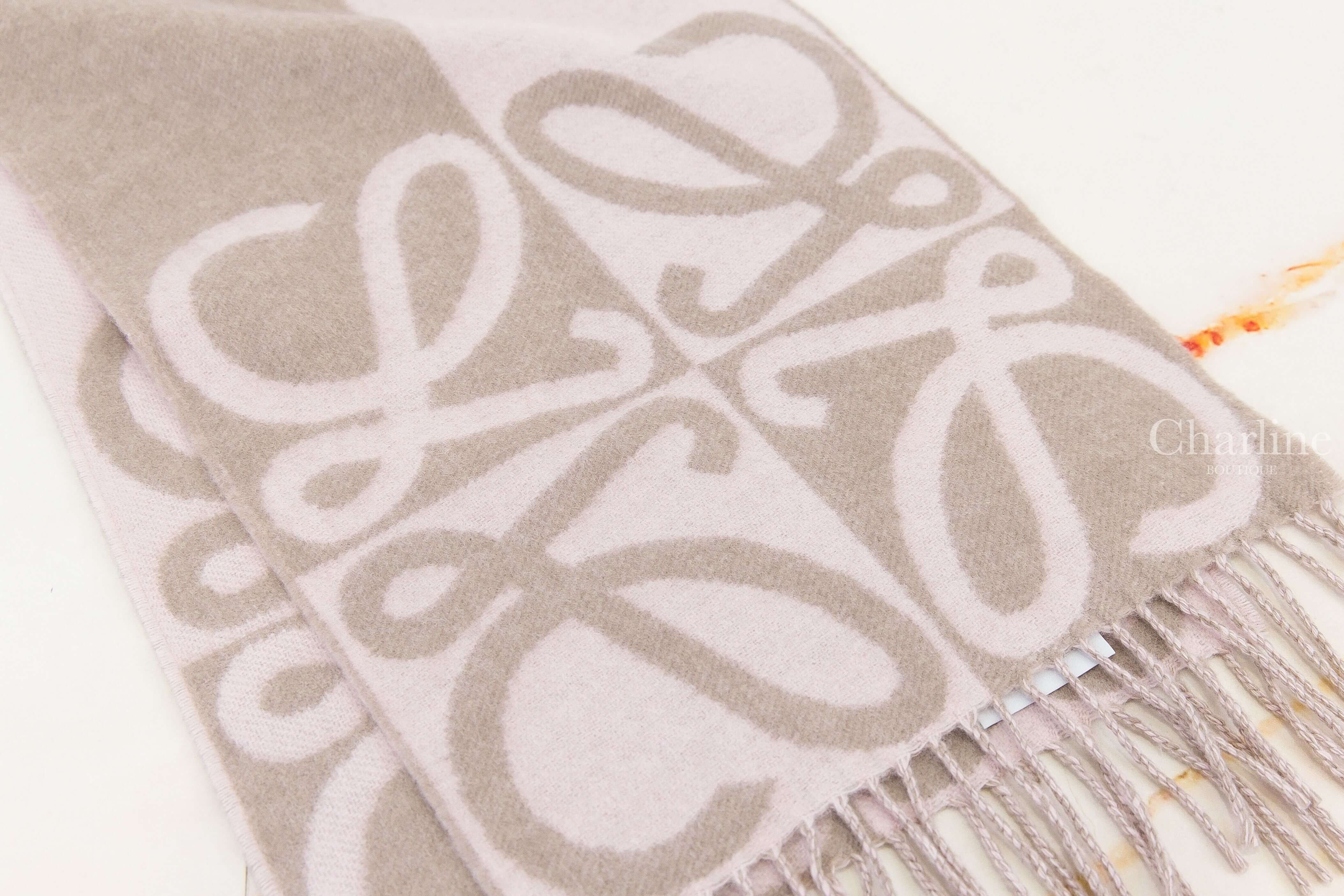 Loewe Scarf In Wool And Cashmere 淺粉色/米色Anagram雙面羊毛混喀什米爾流蘇圍巾