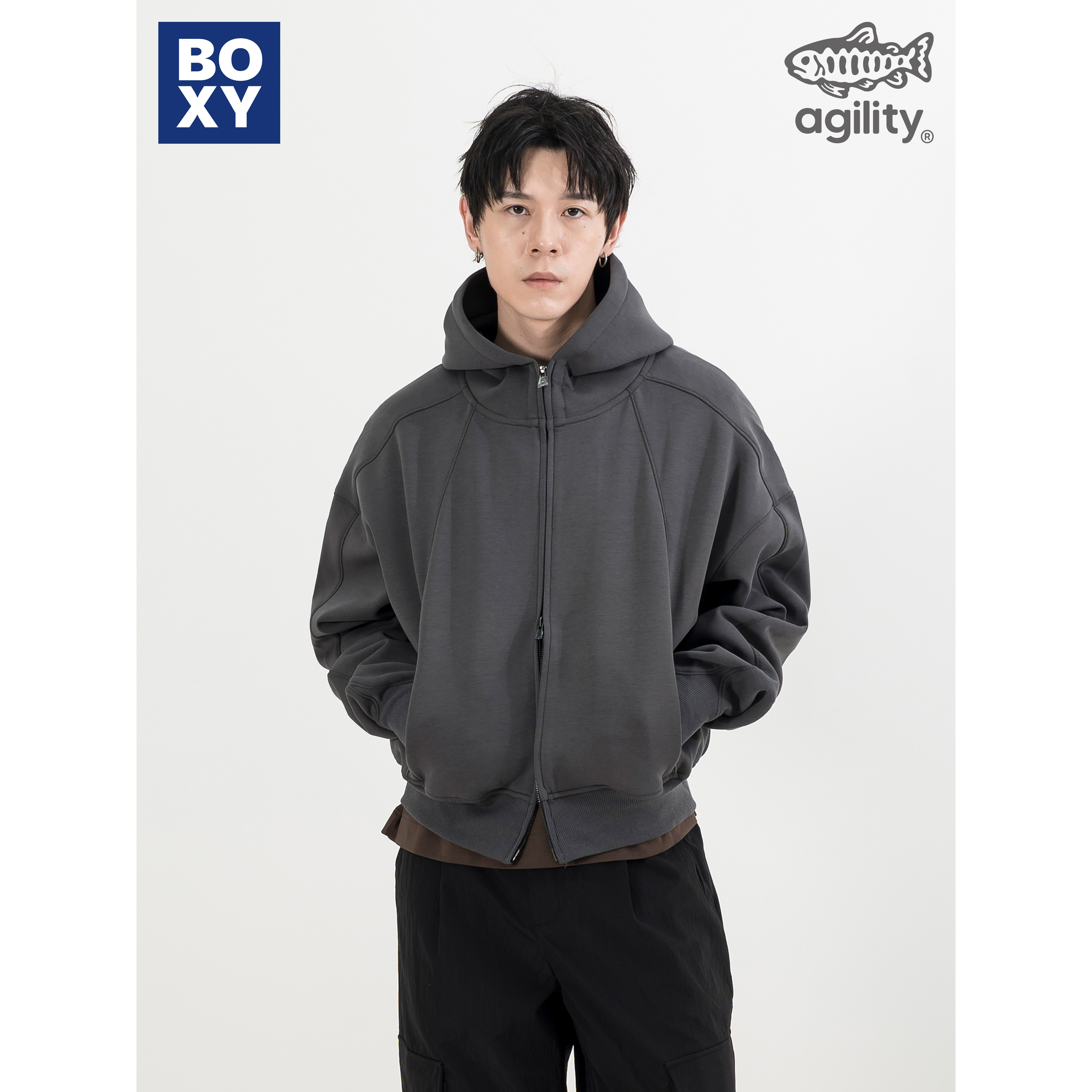 AGILITY Boxy Scuba Knit Zip Hoodie 寬短 太空棉 連帽外套 [HZ68]