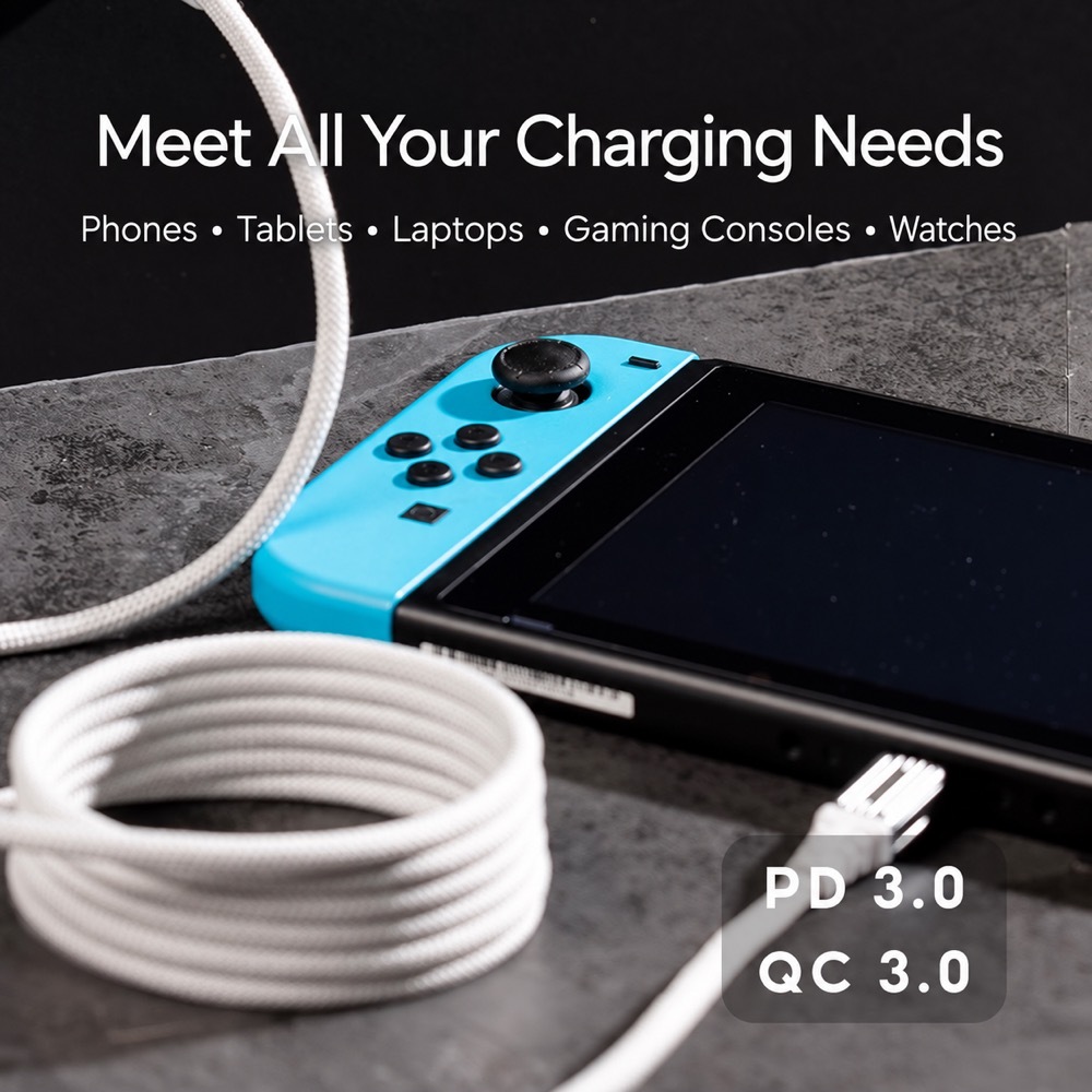 GUXON magnetic cable charging a handheld game console, supporting PD 3.0 and QC 3.0