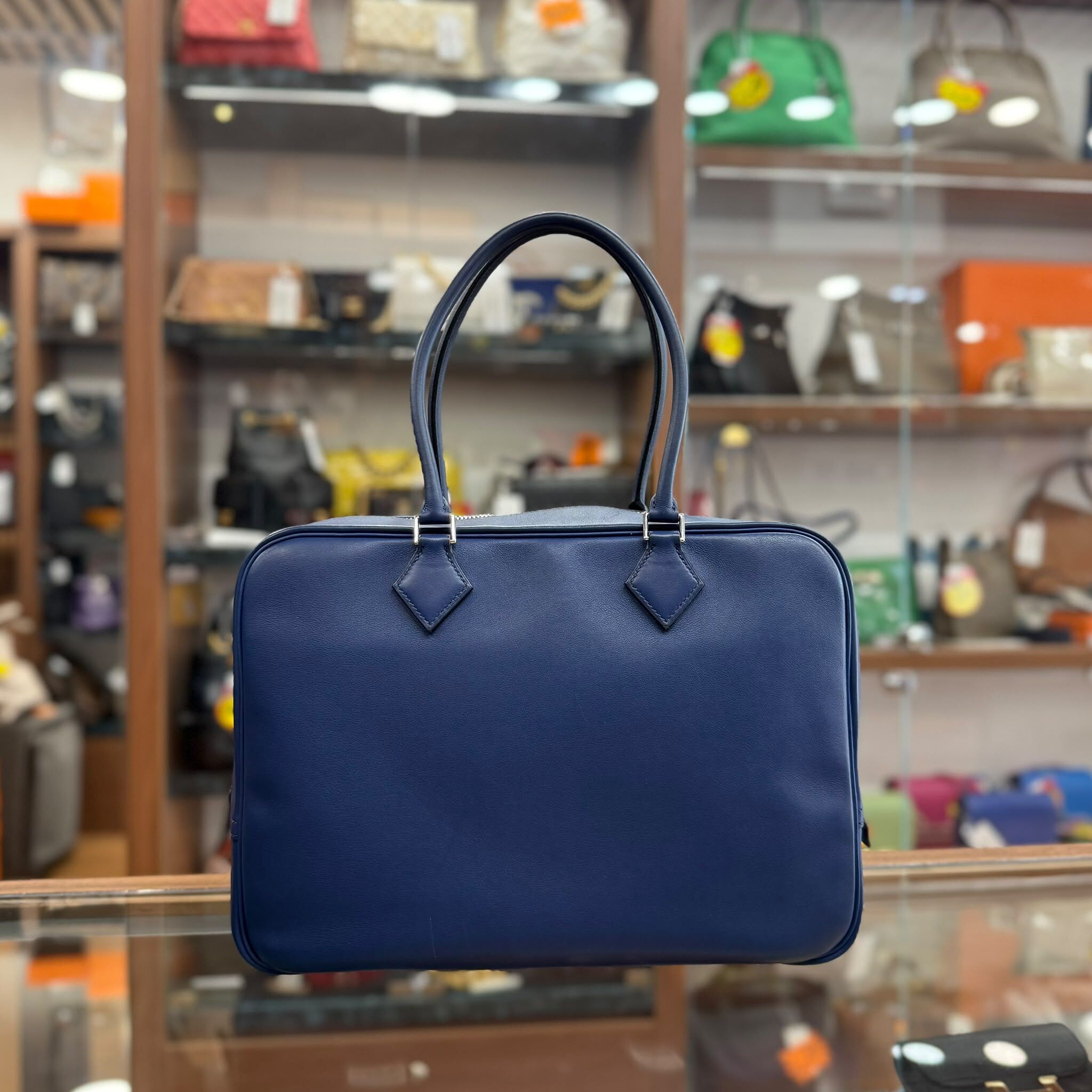 90%NEW USED HERMES PLUME 32 海軍藍,銀扣EVERCOLOR ,7U NAVY PHW,T刻#愛馬仕