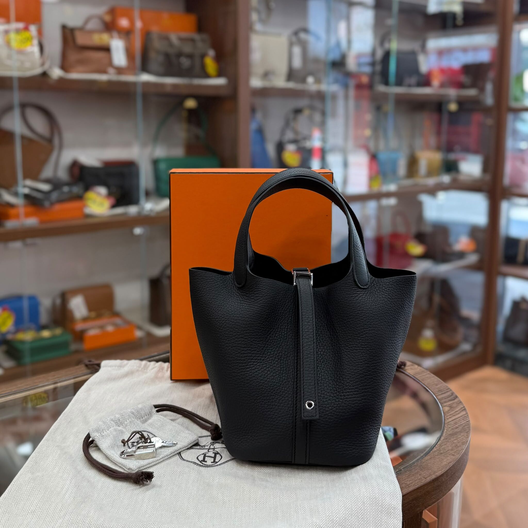 全新HERMES P18 黑銀TC皮 K刻 PICOTIN 18 NOIR PHW #愛馬仕菜籃子