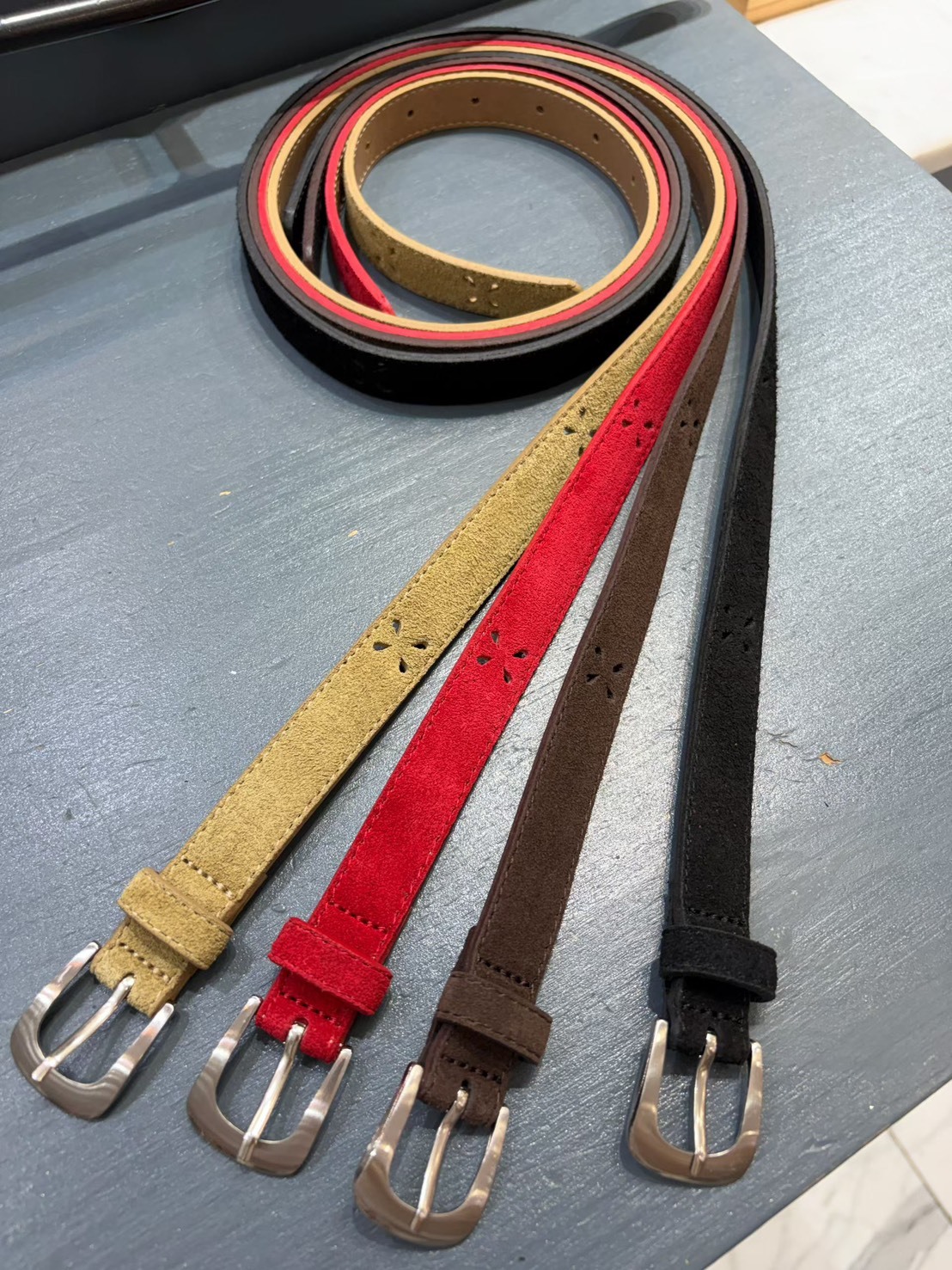 四葉草洞洞麂皮真皮腰帶 2cm