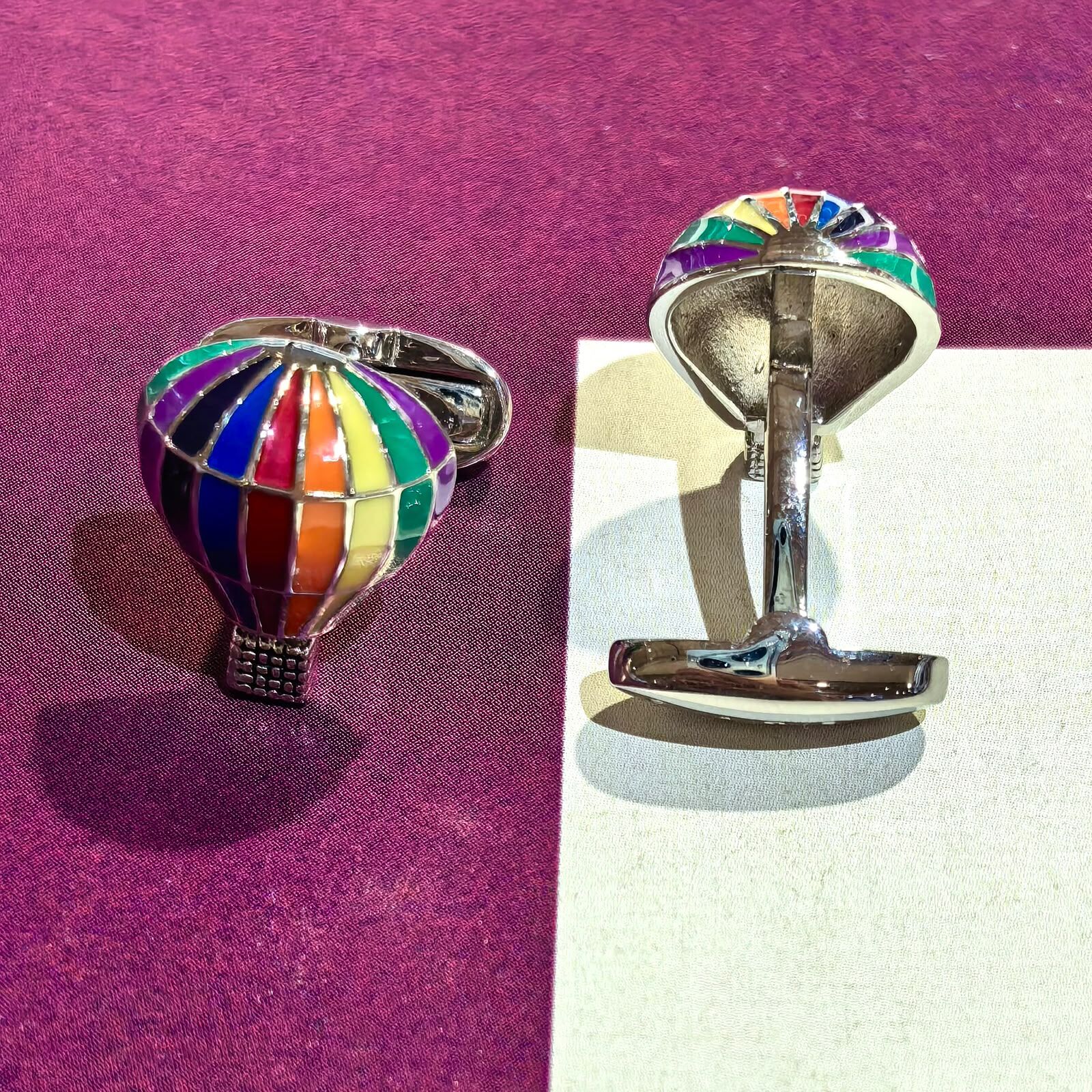 98%NEW二手PAUL SMITH袖口鈕/Cufflinks, 熱氣球造型琺瑯袖扣, 金屬銀色 #香榭站正品