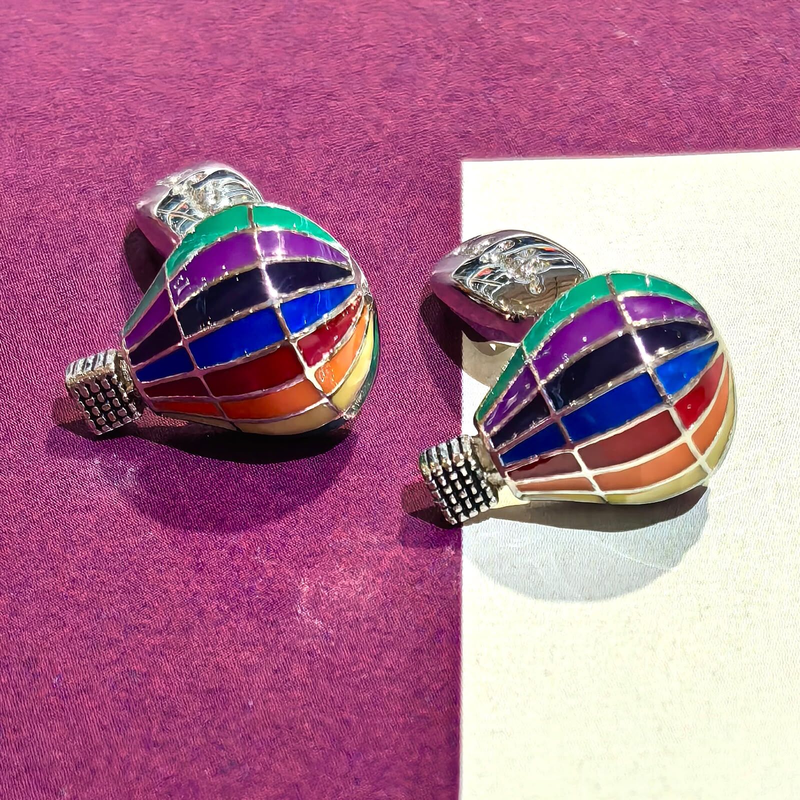 98%NEW二手PAUL SMITH袖口鈕/Cufflinks, 熱氣球造型琺瑯袖扣, 金屬銀色 #香榭站正品