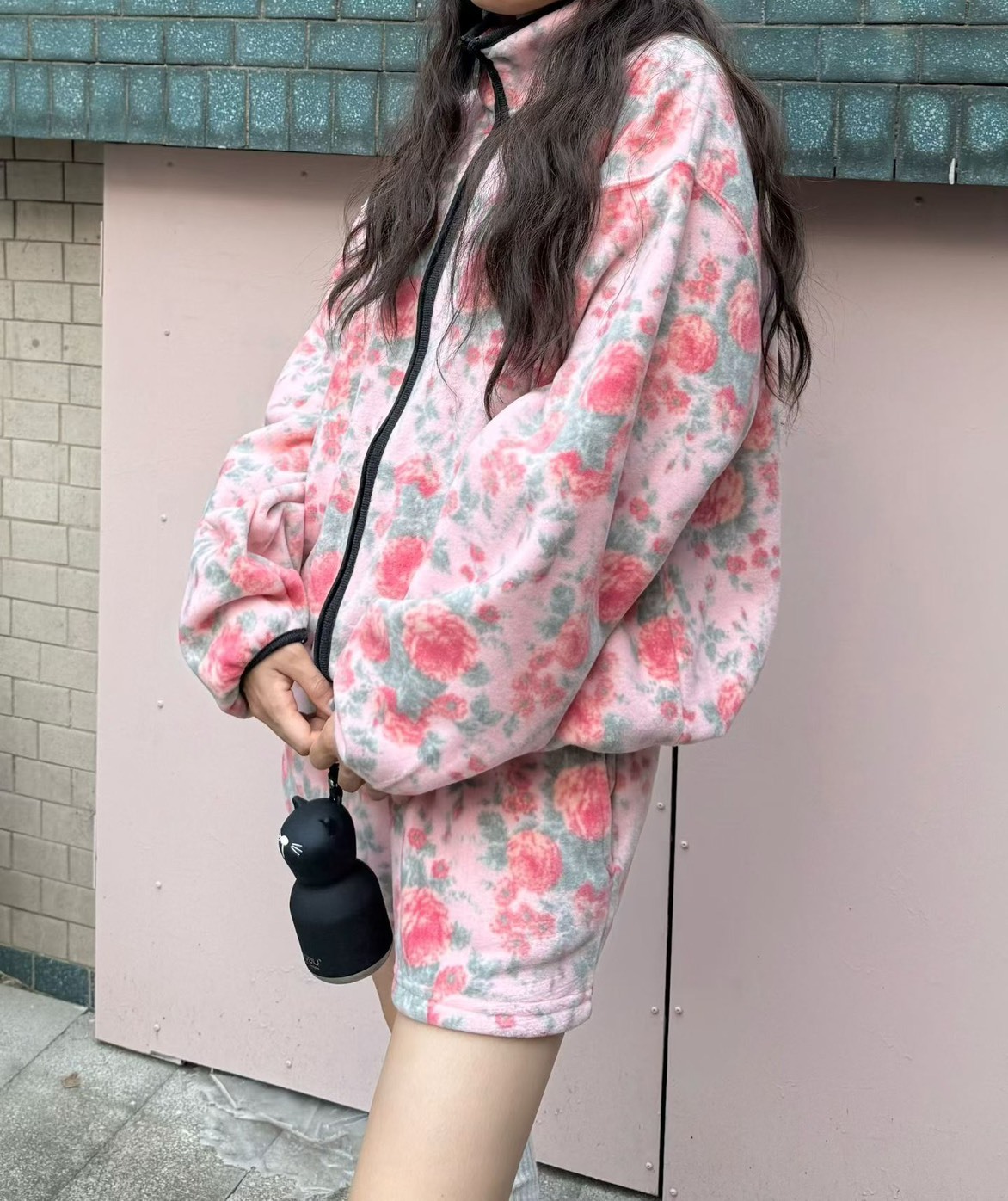 玫瑰花抓絨外套  短褲(分售)