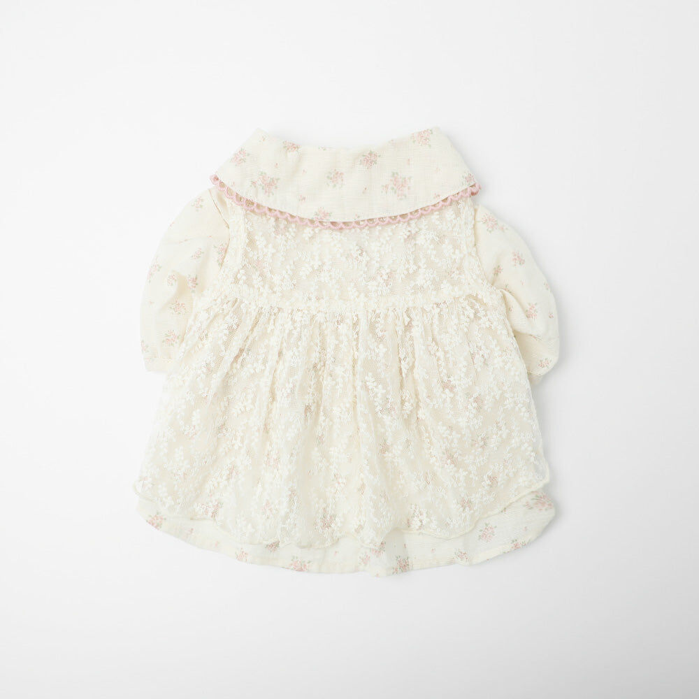 【Moncheri】Lace-Docking Floral Frill Dress