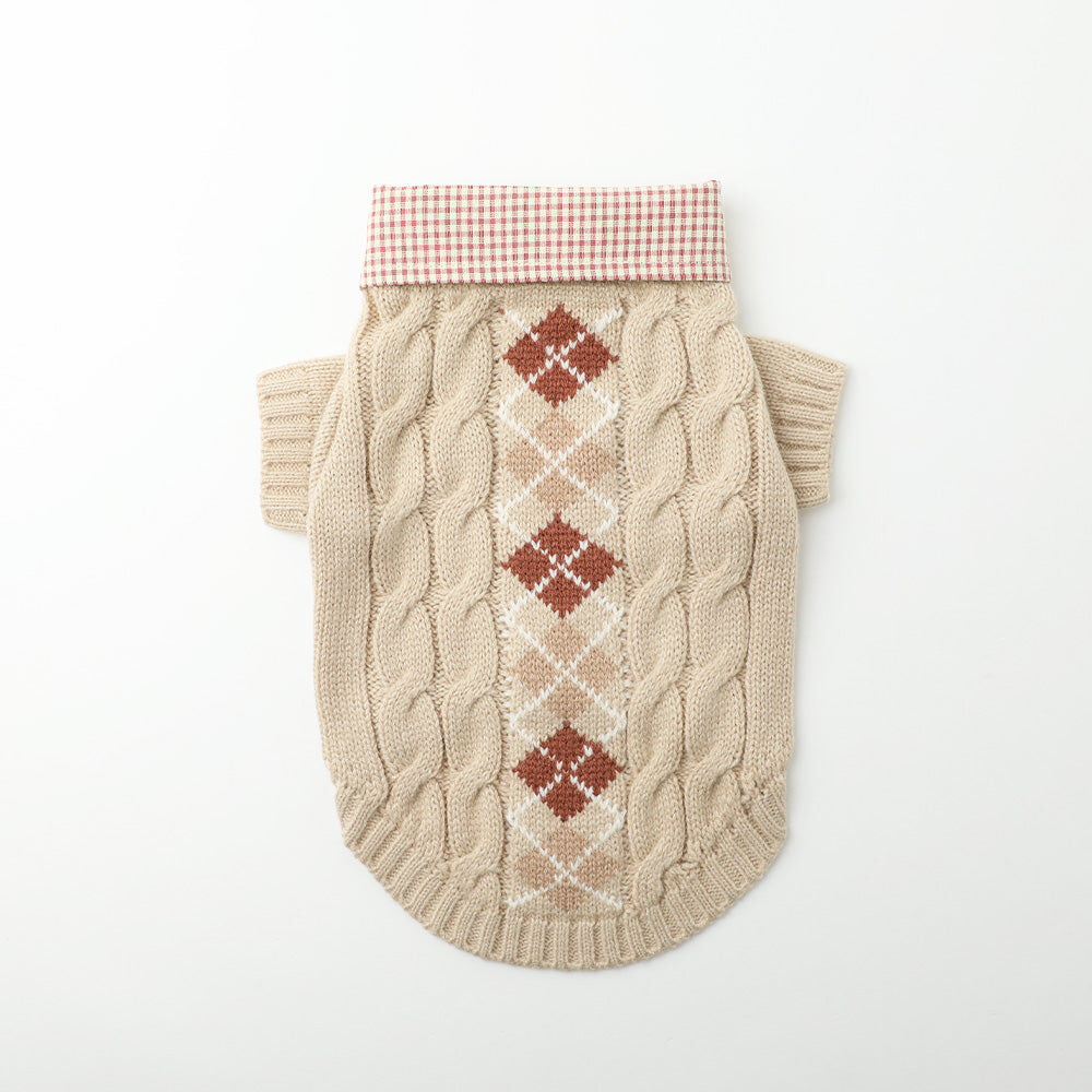 【Moncheri】Shirt-Docking Argyle Knit
