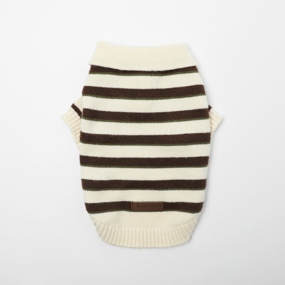 【Moncheri】Collared Multi-Stripe Knit Top