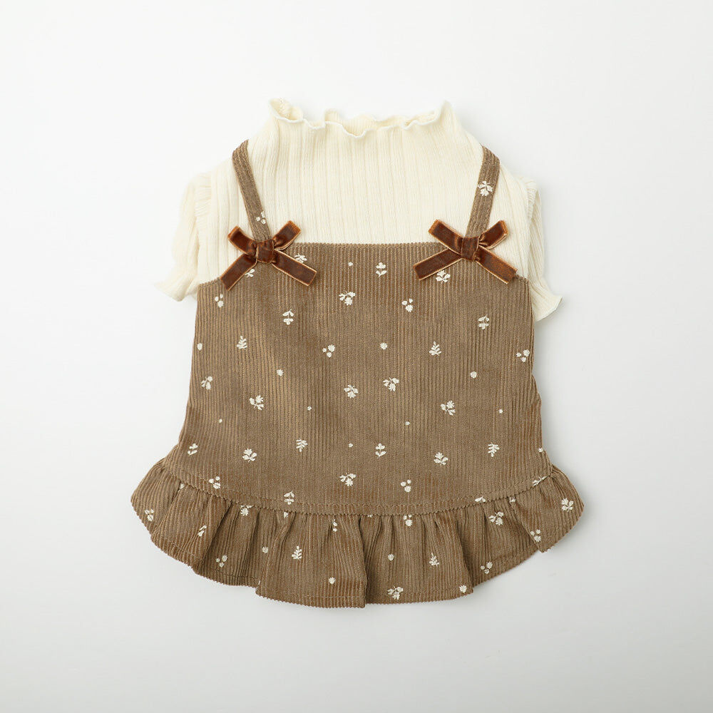 【Moncheri】Corduroy Floral Docking Dress