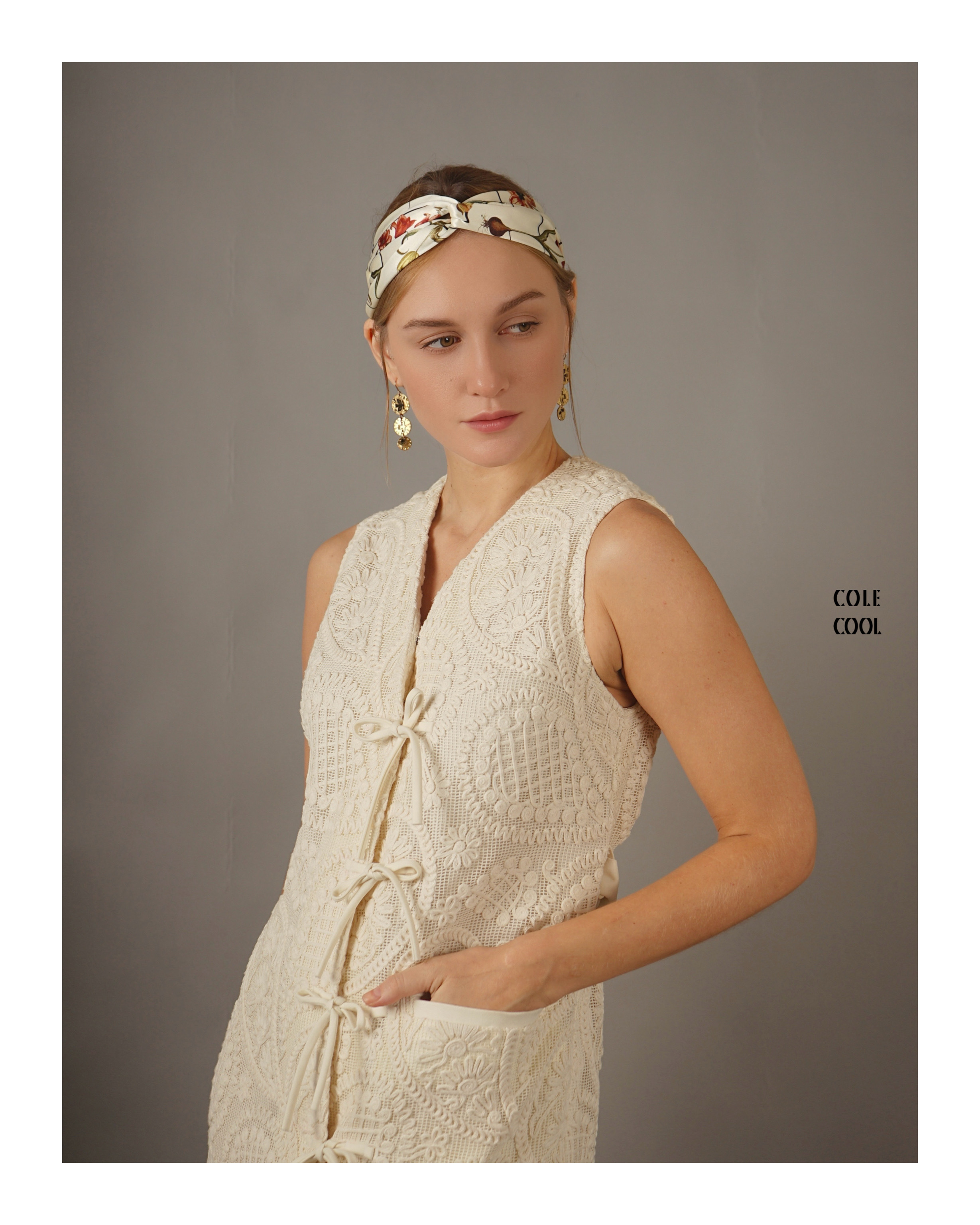 COLE COOL Lace up 3D cotton lace long dress