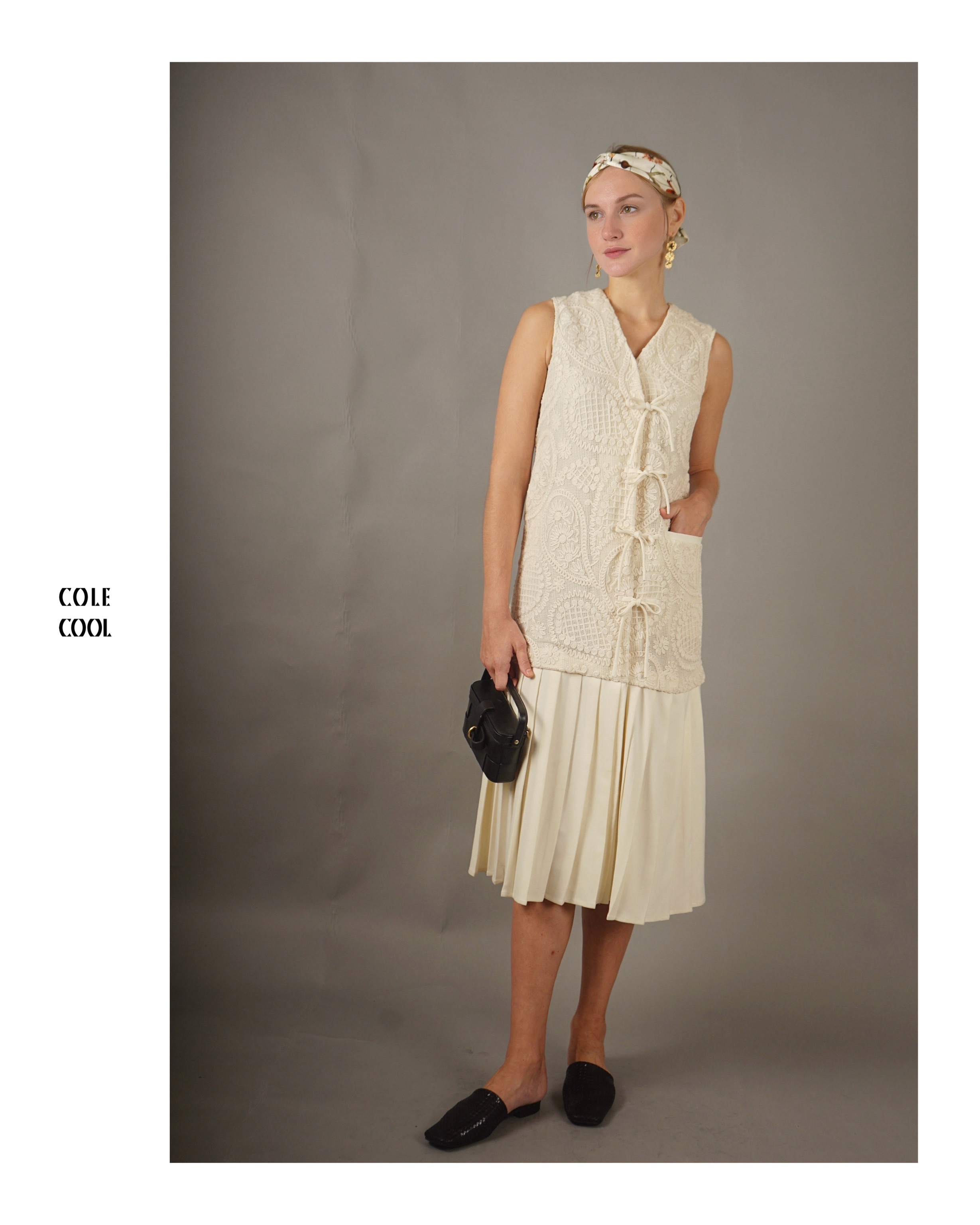 COLE COOL Lace up 3D cotton lace long dress