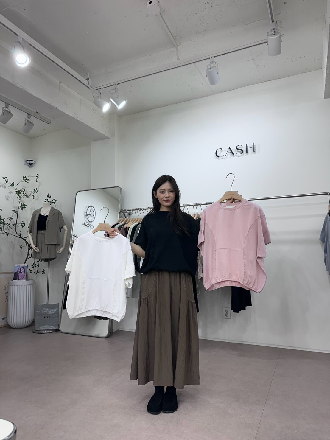 CA7203 拼接微收褶下擺上衣