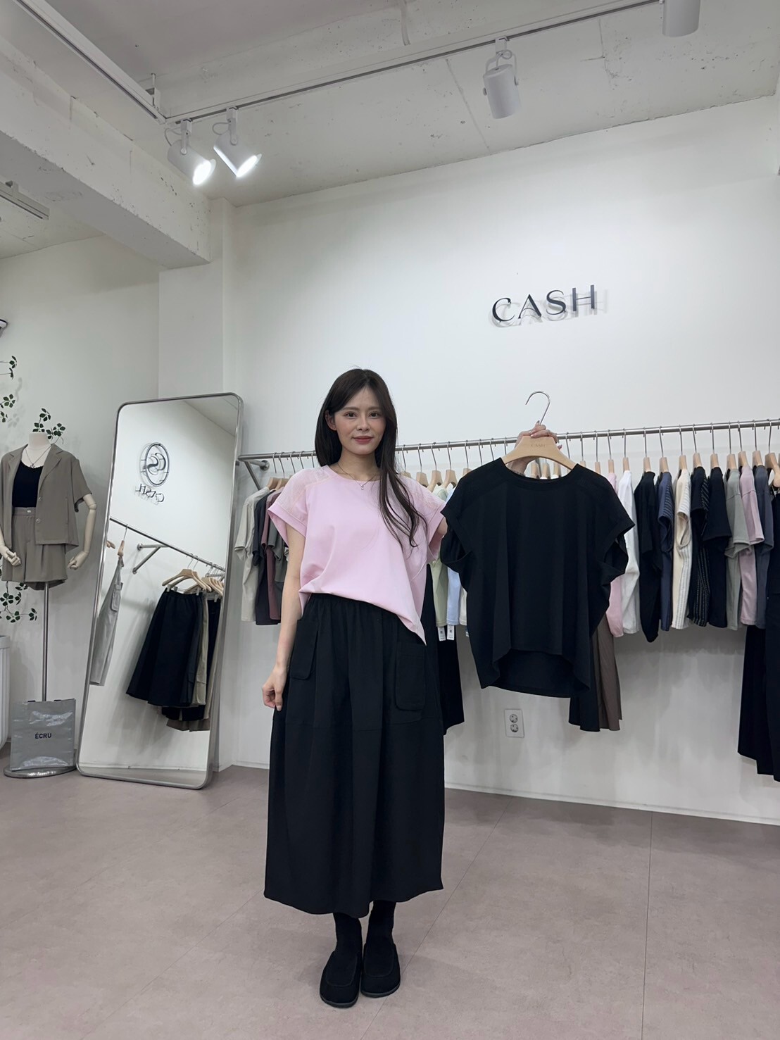 CA7018 花苞袖拼布上衣
