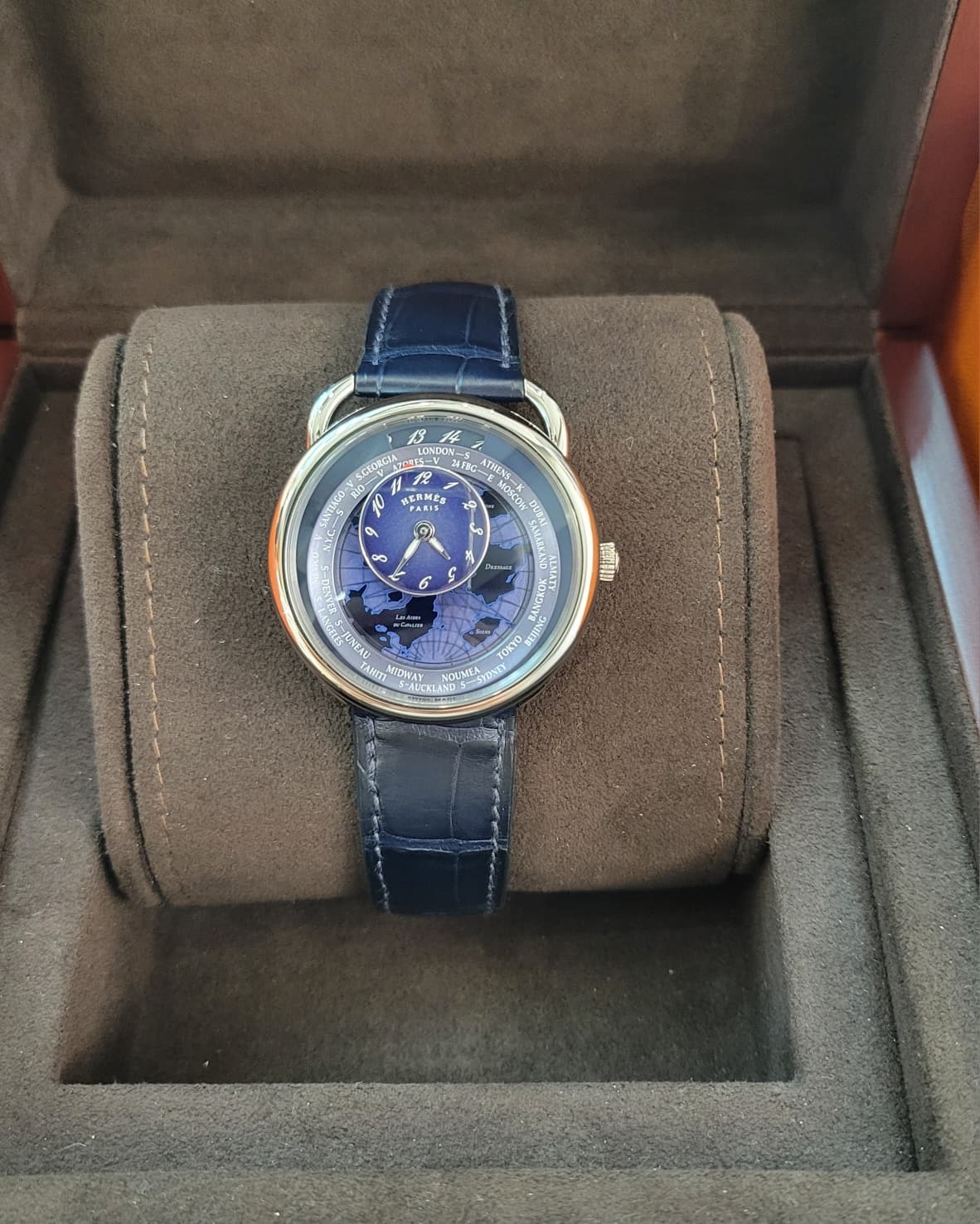 HERMES Arceau Le Temps Voyageur watch 38mm Bleu Abysse