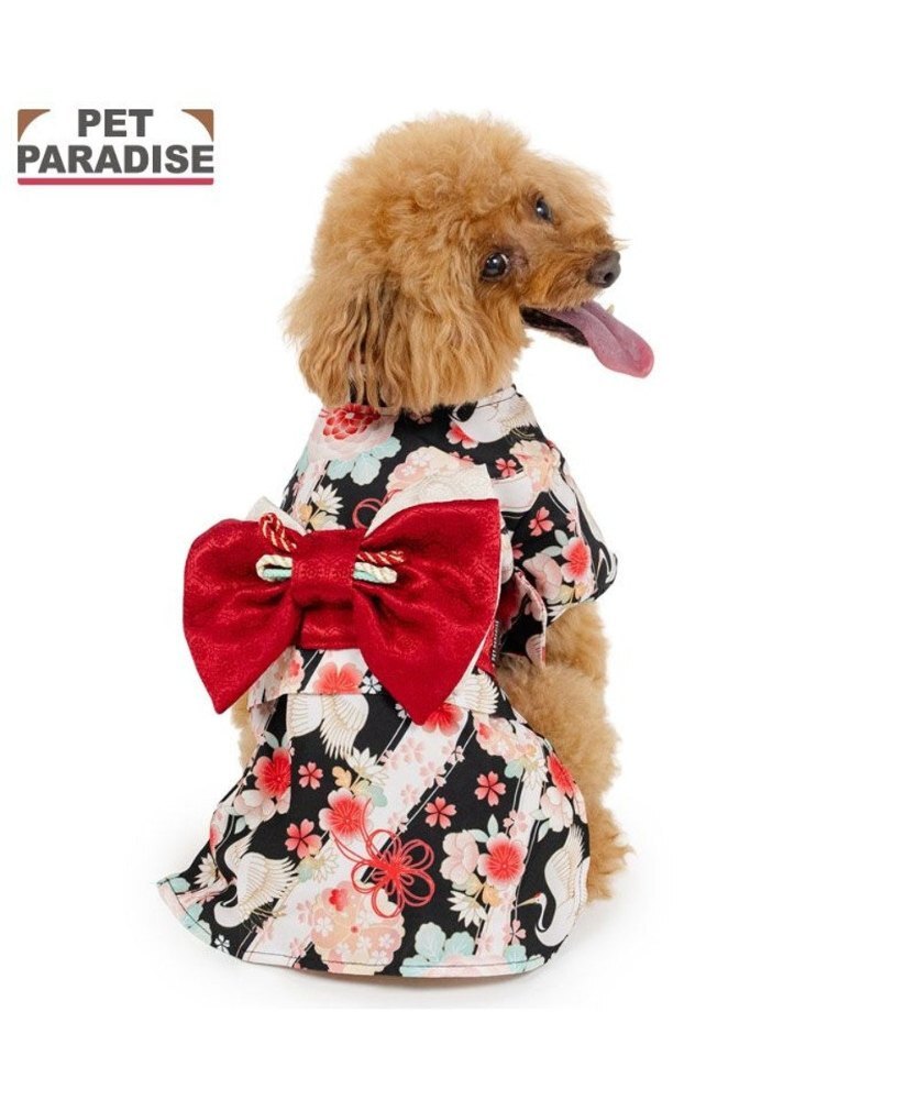 【Pet Paradise】Crane Blossom Kimono - Black × Red <687-66210>