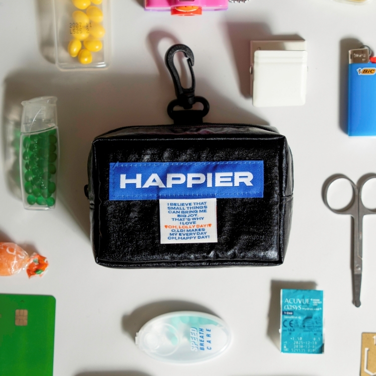 韓國 HAPPIER 豆腐方塊小掛包 tofu pouch 亮面黑
