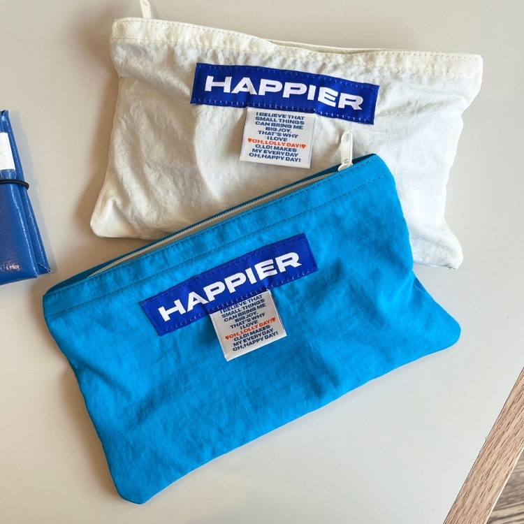 韓國 HAPPIER 彩色拉鏈收納袋 藍色-M