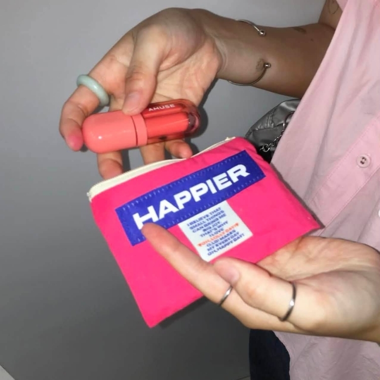 韓國 HAPPIER 彩色拉鏈收納袋 桃色-S