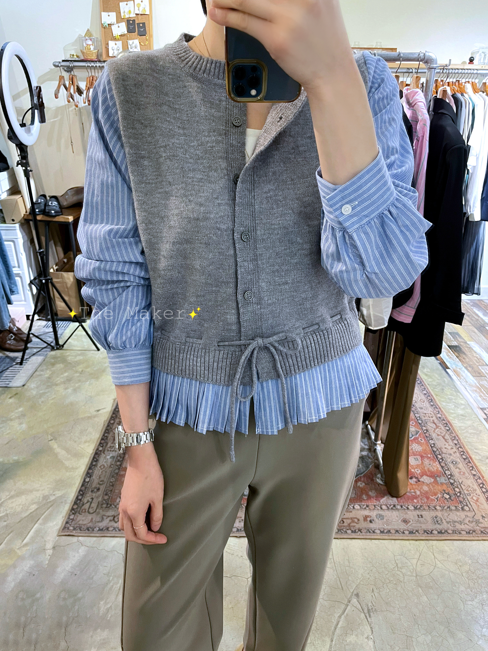 👔 間條袖修腰Cardigan 👔