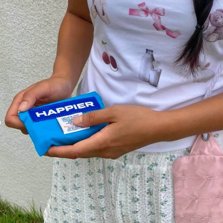 韓國 HAPPIER 彩色拉鏈收納袋 藍色-S
