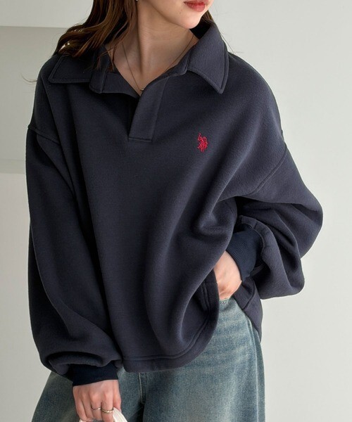 日本 GeeRA x U.S. POLO ASSN. POLO領 羊毛內襯 刺繡 大學T 2色
