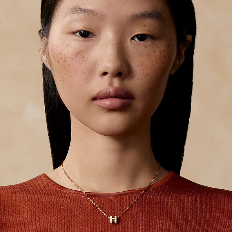 HERMES Mini pop h pendant BLANC FO 頸鏈 白 玫瑰金