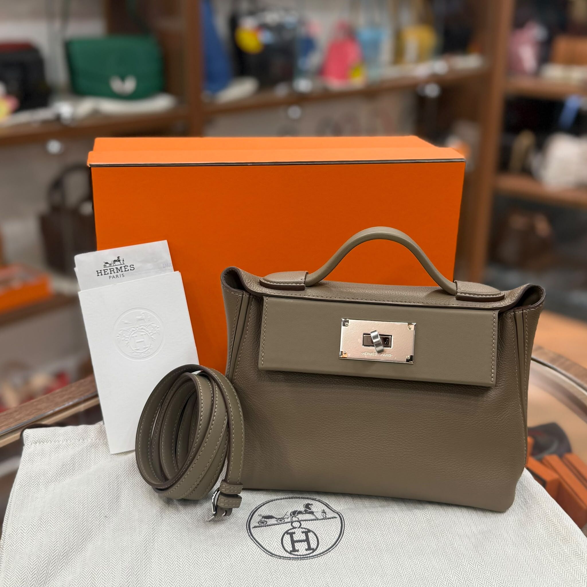 全新HERMES 2424 21 MINI 大象灰 W刻 銀扣 EVERCOLOR ETOUPE PHW #愛馬仕