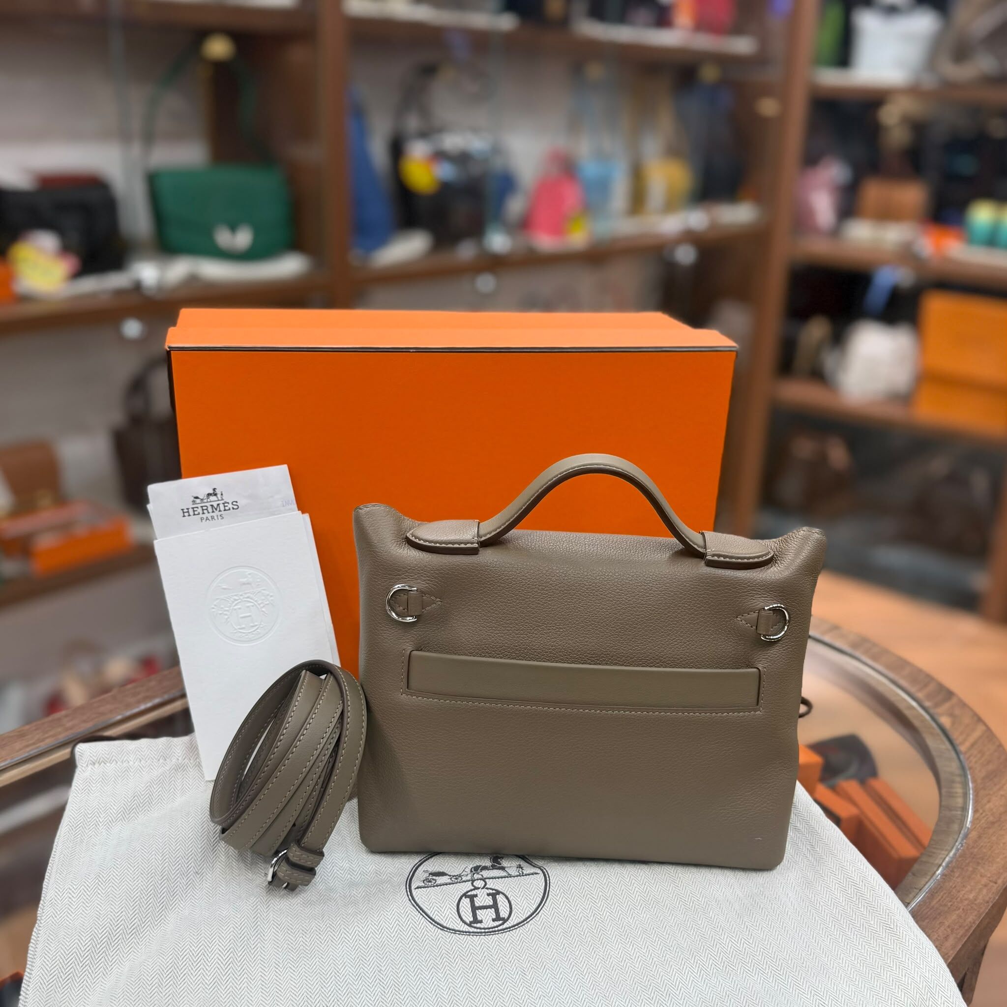 全新HERMES 2424 21 MINI 大象灰 W刻 銀扣 EVERCOLOR ETOUPE PHW #愛馬仕