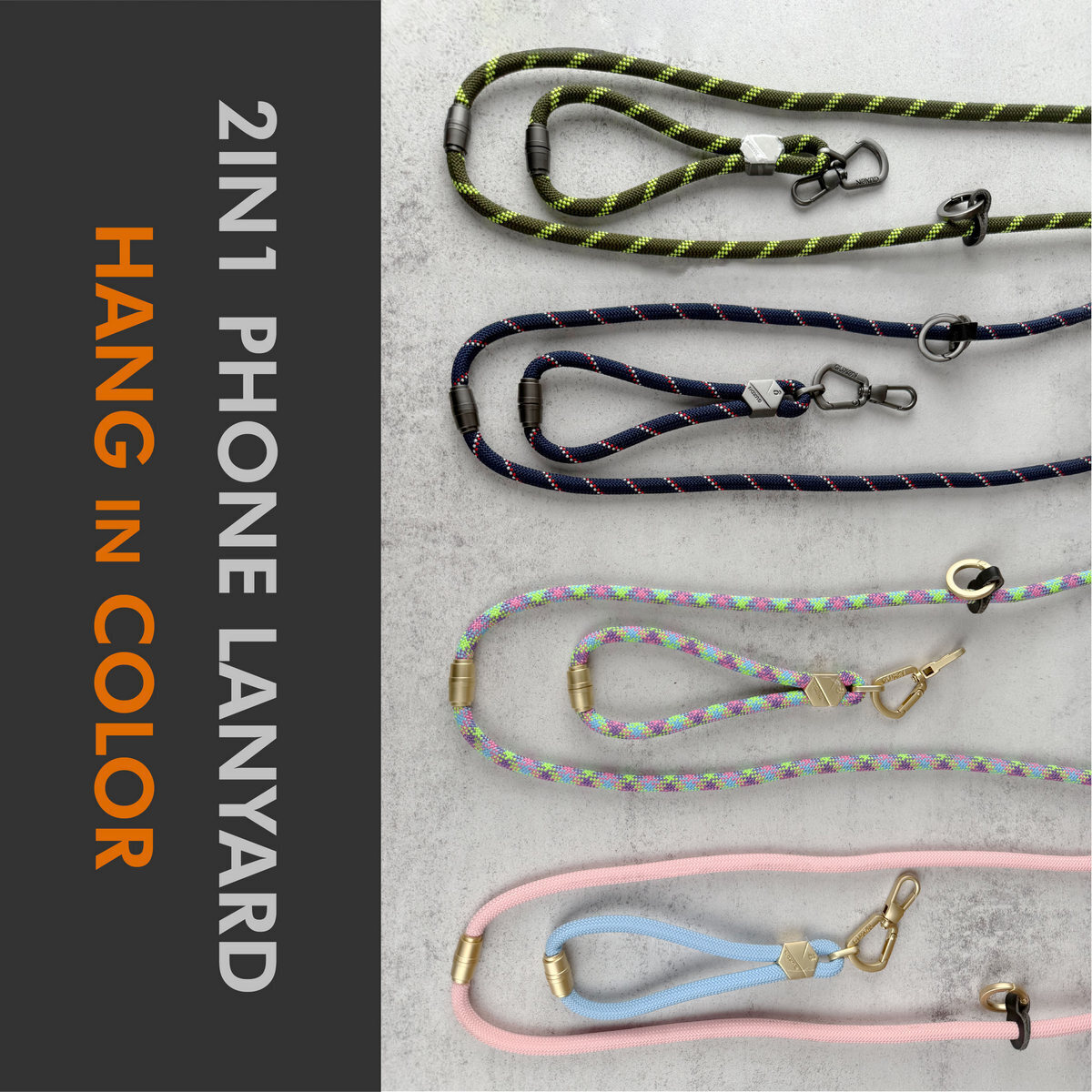 GUXON 6mm woven phone strap with metal clip, crossbody and wrist lengths