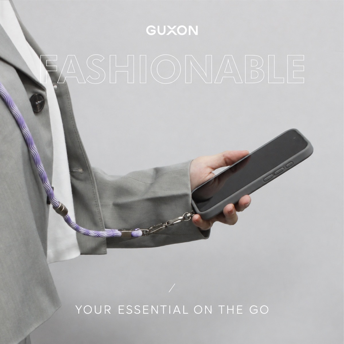 GUXON 6mm woven phone strap with metal clip, crossbody and wrist lengths