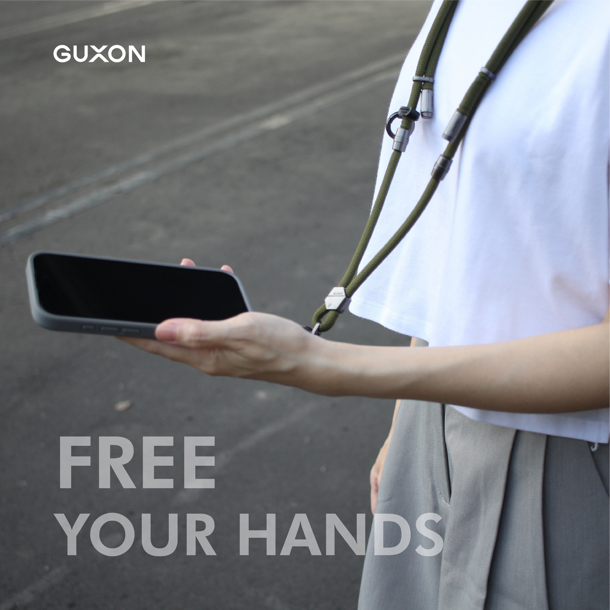 GUXON 6mm woven phone strap with metal clip, crossbody and wrist lengths