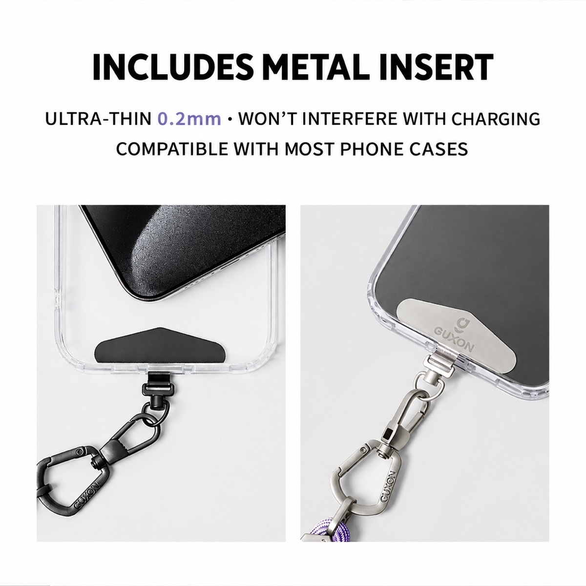 GUXON 6mm woven phone strap with metal clip, crossbody and wrist lengths