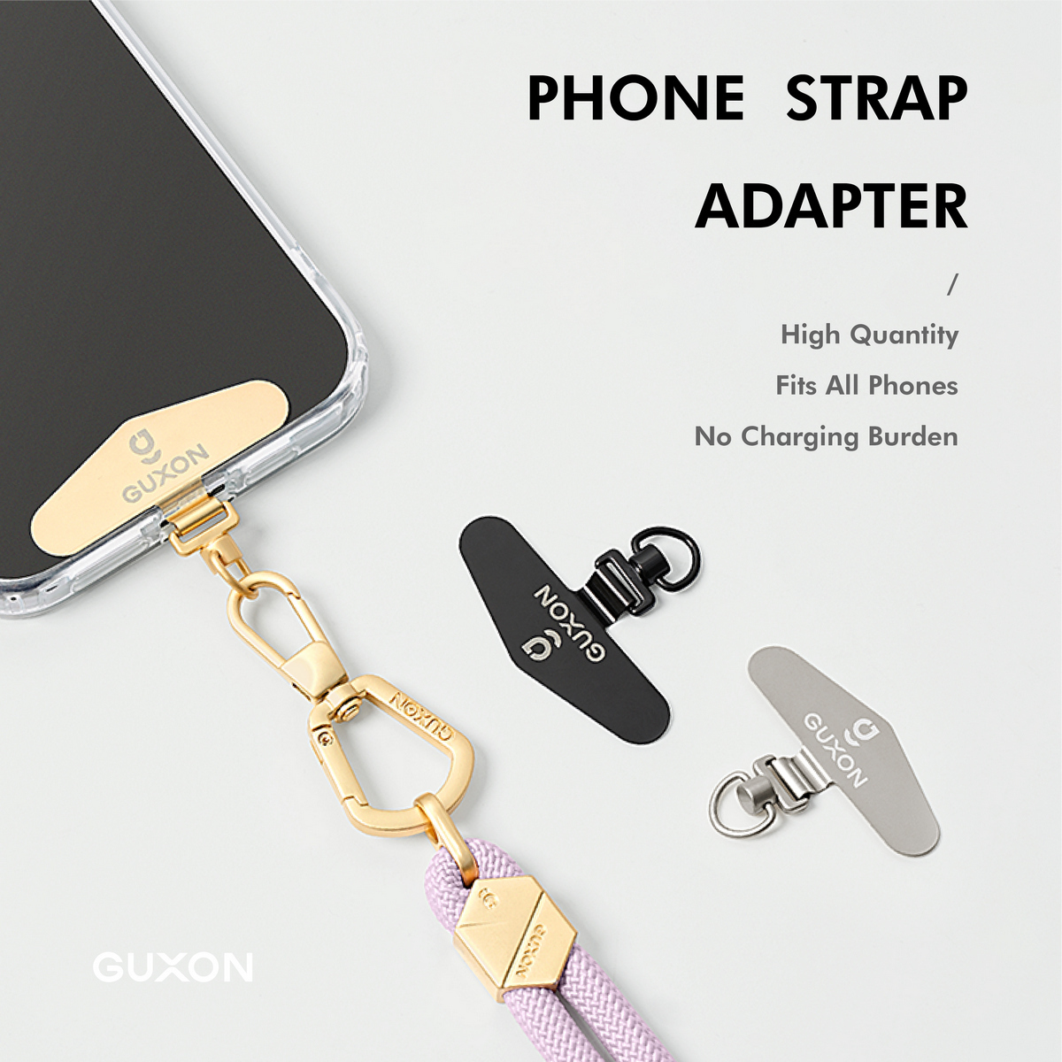 GUXON 6mm woven phone strap with metal clip, crossbody and wrist lengths
