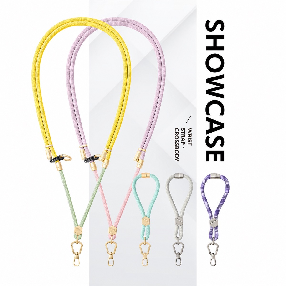 GUXON 6mm woven phone strap with metal clip, crossbody and wrist lengths