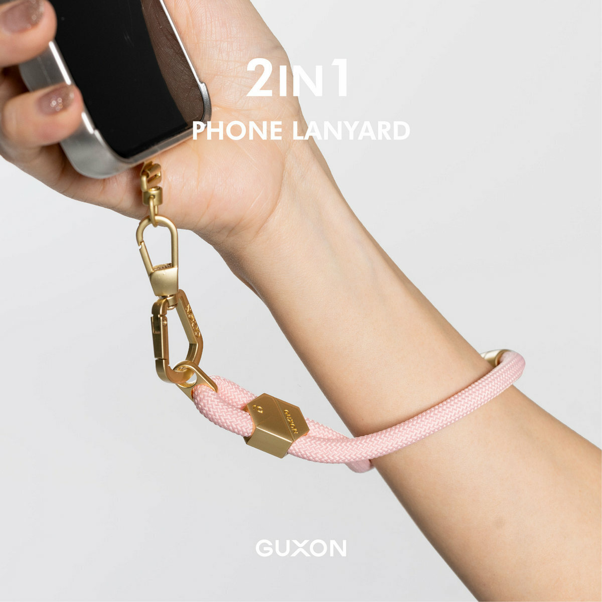 GUXON 6mm woven phone strap with metal clip, crossbody and wrist lengths