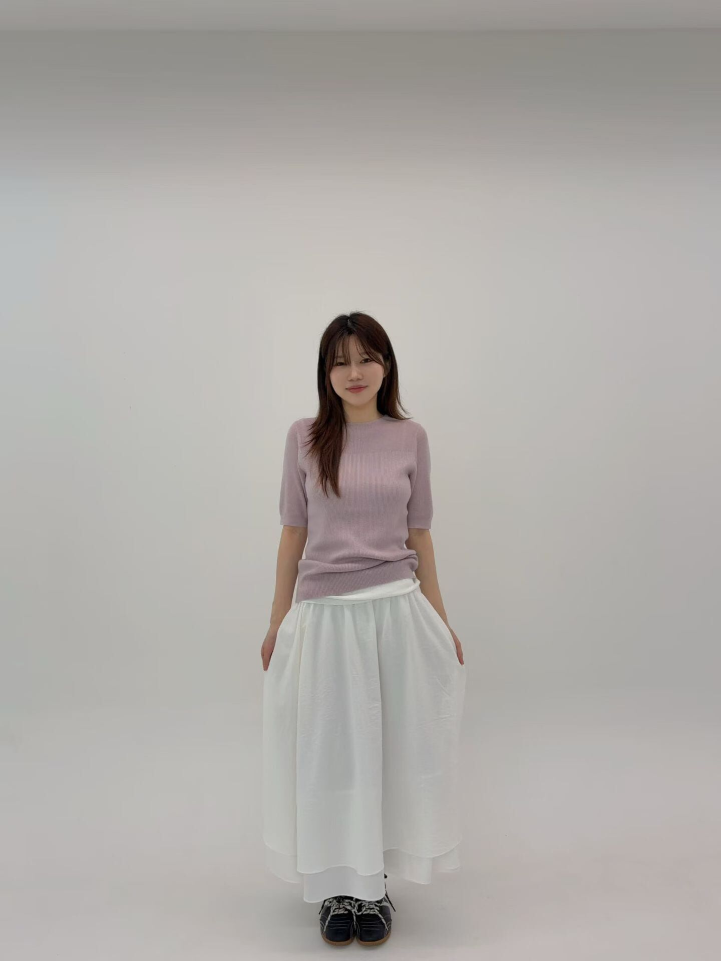 FP7214 全鬆緊人造絲雙層半身裙